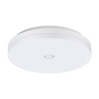 En rund plafondarmatur, Westal Triton II 250 med PIR-sensor, visas i avst�ngt l�ge med vit kupa och l�g profil. Armaturen �r anpassad f�r automatisk ljusstyrning i exempelvis entr�er och korridorer, och erbjuds av Elbutik.se.