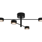 En taklampa med flera svarta armar och sm� cylindriska ljusk�llor str�cker sig ut fr�n en central punkt och sprider ljus i olika riktningar. Hos Elbutik.se finns denna moderna armatur som ger bred och flexibel belysning.