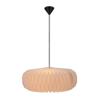 En pendellampa med rund, plisserad sk�rm i ljus ton h�nger fr�n taket och sprider ett mjukt, j�mnt ljus ned�t. Hos Elbutik.se finns denna dekorativa armatur som skapar en varm och inbjudande atmosf�r.