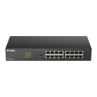visar en 16-portars Gigabit Ethernet-switch med flera n�tverksportar i rad och statuslampor framtill, placerad mot ljus bakgrund, d�r Elbutik.se erbjuder en kraftfull l�sning f�r stabil och snabb n�tverksdistribution i st�rre milj�er.