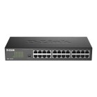 visar en 24-portars Gigabit Ethernet-switch med ett stort antal n�tverksportar och indikatorlampor p� framsidan, placerad mot ljus bakgrund, d�r Elbutik.se erbjuder en effektiv l�sning f�r omfattande n�tverksdistribution i st�rre installationer.