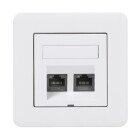 Komplett datauttag fr�n Schneider med tv� Cat6-portar och ram (art.nr 5102697). Perfekt f�r n�tverk i hem eller kontor, via Elbutik.se.