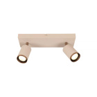 En takspotlight i taupe med tv� cylindriska och justerbara ljusk�llor monterade p� en rak bas riktar ljuset i olika vinklar, vilket ger flexibel belysning, en stilren l�sning som Elbutik.se erbjuder f�r moderna hem.