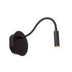 En svart v�gglampa med flexibel arm och cylindrisk spotlight m�jligg�r riktad belysning, d�r armen b�js f�r att justera ljusets position, en praktisk och modern l�sning som Elbutik.se erbjuder f�r s�ng- eller l�sh�rnor.
