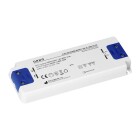 En smal LED Driver Slim 24VDC IP20 visas lutad i ett produktgr�nssnitt d�r bilden laddas upp. Drivern, tillg�nglig hos Elbutik.se, har kompakt form med bl� anslutnings�ndar och �r anpassad f�r effektiv str�mf�rs�rjning av LED-belysning i tr�nga installationer.