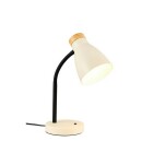 En beige bordslampa med tr�detalj och vinklingsbar sk�rm st�r p� en plan yta, d�r Elbutik.se erbjuder en flexibel ljusk�lla som passar perfekt f�r skrivbord eller s�ngbord i moderna och funktionella hem.