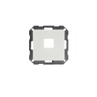 En vit centrumplatta med fyrkantig form och centralt uttag f�r LexCom visas framifr�n, d�r den sl�ta ytan och exakta passformen indikerar enkel installation i v�ggsystem, tillg�nglig hos Elbutik.se f�r n�tverksanslutningar i hem och kontor.