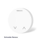 Ebeco T�ckfront EB-Therm 300 Elko Svart visas framifr�n med rund, sl�t yta och diskreta upp- och nedpilar. Produkten anv�nds f�r att styra golvv�rme och erbjuds av Elbutik.se i en stilren design anpassad f�r moderna v�gginstallationer.