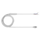 En vit anslutningskabel till Designlight Cobby 230V ligger upprullad med �ppna kabel�ndar och kontakt synlig mot ljus bakgrund. Elbutik.se erbjuder COB230-kabel f�r enkel och s�ker installation av LEDlister i hem och professionella milj�er.