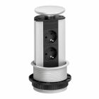EVOLine Port PopUp 2-v�gs Svart visas som utdragen bordsmodul med tv� eluttag i cylindrisk konstruktion. Produkten �r avsedd f�r inf�lld montering i bord och arbetsytor, och erbjuds av Elbutik.se f�r smidig str�mf�rs�rjning.