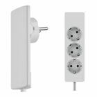 EVOLine Plug Fix Grenuttag 3-v�gs visas i vitt utf�rande fr�n flera vinklar som produktbild. Grenuttaget kombinerar tre eluttag med en integrerad stickpropp i en kompakt konstruktion f�r platsbesparande installationer hos Elbutik.se.