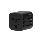 Reseadapter Go World USA/UK/EU/AUS visas som kompakt svart adapter med universella uttags�ppningar. Produkten g�r det m�jligt att ansluta elektronik p� resor och erbjuds av Elbutik.se f�r flexibel str�mf�rs�rjning i flera l�nder.