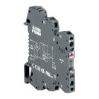 visar ett gr�tt ABB interfacerel� med 12 VDC-spole och 6 A 1 v�xlande kontakt, avbildat frist�ende mot ljus bakgrund. Elbutik.se erbjuder komponenten f�r styr- och automationsinstallationer d�r kompakt montering och tillf�rlitlig rel�funktion �r viktiga.