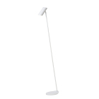 En vit Hester Golvlampa GU10 med smal metallstomme, rund fot och vinklingsbart lamphuvud visas mot vit bakgrund. Elbutik.se erbjuder golvlampan som ger riktad belysning f�r l�sh�rnor, vardagsrum eller arbetsplatser.