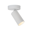 En vit takspotlight med en riktbar cylindrisk spotlight �r monterad p� en rund takplatta och visas mot vit bakgrund. Elbutik.se erbjuder armaturen f�r flexibel och riktad belysning i moderna inomhusmilj�er.