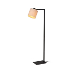 En golvlampa med svart stomme, rund fot och vinklingsbar beige textilsk�rm st�r mot vit bakgrund. Elbutik.se erbjuder lampan som ger ett mjukt, riktat ljus och passar vid l�sh�rnor eller soffgrupper.