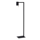 En golvlampa med slank svart stomme, rund fot och riktbart cylinderformat lamphuvud st�r mot vit bakgrund. Elbutik.se erbjuder lampan som ger fokuserad belysning f�r l�sning och andra precisa ljusbehov.