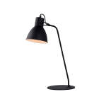 En bordslampa med svart metallsk�rm, b�jd arm och rund fot st�r mot vit bakgrund. Elbutik.se erbjuder lampan som ger riktad belysning och passar p� skrivbord, sidobord eller nattduksbord.