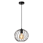 Lucide Danza 25 Pendel Svart h�nger frilagd mot vit bakgrund med l�ng svart sladd, rund takkopp och �ppen klotformad metallsk�rm kring ljusk�llan. Elbutik.se erbjuder pendeln som dekorativ belysning f�r moderna rum.