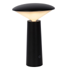 Lucide Jive Portabel Bordslampa Utomhus CCT Svart visas t�nd mot vit bakgrund med svart cylindrisk fot och bred sk�rm som riktar ett varmt ljus ned�t. Elbutik.se erbjuder modellen som flexibel utebelysning.