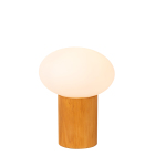 En kompakt bordslampa med cylindrisk tr�fot och rund, opalvit sk�rm visas frilagd mot vit bakgrund. Elbutik.se presenterar lampan som dekorativ belysning d�r naturmaterial och mjukt formspr�k passar p� exempelvis sidobord eller byr�.