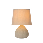 Lucide Ramzi Bordslampa E14 visas frilagd med rundad ljus fot och konisk lampsk�rm i varm beige ton. Elbutik.se presenterar modellen som kompakt st�mningsbelysning f�r nattduksbord, sidobord eller mindre m�belytor.