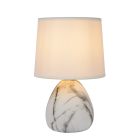 Lucide Marmo Bordslampa E14 visas frilagd med ljus cylindrisk sk�rm och rundad marmorm�nstrad fot i vitgr� toner. Elbutik.se presenterar modellen som kompakt dekorationsbelysning f�r nattduksbord, f�nsterbr�dor och mindre sidobord.