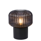 Lucide Jany Bordslampa E14 visas frilagd med svart cylindrisk fot och ribbad, rundad transparent sk�rm som omger en varm ljusk�lla. Elbutik.se erbjuder modellen som dekorativ st�mningsbelysning f�r bord, hyllor och mindre m�belytor.
