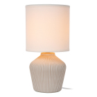 Lucide Filiz Bordslampa E14 Kr�mvit visas frilagd med cylindrisk ljus lampsk�rm och r�fflad, rundad fot i kr�mvit ton. Elbutik.se erbjuder modellen som dekorativ st�mningsbelysning f�r nattduksbord, sidobord och mindre m�belytor.
