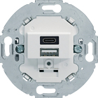 Serie 1930 Ladduttag USB A + C Vit visas framifr�n som en rund inf�lld laddinsats med metallisk monteringsram och tv� USB-portar. Produkten fr�n Elbutik.se �r avsedd f�r smidig laddning i v�gginstallationer.