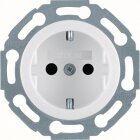 1802041_eIPJrb.JPG visar Serie 1930 1-v�gsuttag Jordat Snabb med klor Vit framifr�n, med vitt uttag och metallisk monteringsram. Elbutik.se erbjuder det jordade v�gguttaget f�r inf�lld installation med snabbanslutning och f�stklor.