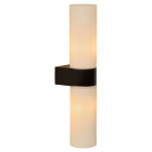 V�gglampa med vertikal cylindrisk ljusdel som lyser b�de ovanf�r och under det svarta v�ggf�stet.