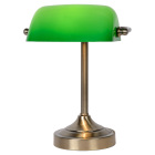 Lucide Banker Bordslampa E14 visas framifr�n med gr�n avl�ng sk�rm, smal metallf�rgad st�ng och rund fot mot vit bakgrund. Elbutik.se erbjuder den klassiska bordslampan f�r dekorativ belysning p� skrivbord eller sidobord.