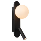 Lucide Kelly Bedside V�gglampa LED visas mot vit bakgrund med svart v�ggf�ste, rund ljus glaskupa och vinklat cylindriskt lamphuvud. Elbutik.se erbjuder den praktiska modellen f�r kombinerad st�mnings- och l�sbelysning vid s�ngen.