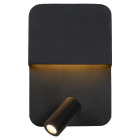 Lucide Boxer Bedside V�gglampa LED visas framifr�n med svart rektangul�rt v�ggf�ste, ned�triktat ljus och ett vinklat cylindriskt lamphuvud. Elbutik.se erbjuder den praktiska modellen f�r kombinerad st�mnings- och l�sbelysning vid s�ngen.