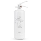 Nexa Brandsl�ckare Poppy 2kg visas st�ende framifr�n i vit design med handtag, slang och diskret dekor p� beh�llaren. Elbutik.se erbjuder den kompakta brandsl�ckaren som s�kerhetsutrustning f�r hem och andra milj�er.