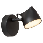 Svart v�gglampa med runt v�ggf�ste, konformad sk�rm och ned�triktat ljus.