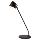  Svart bordslampa med rund fot, b�jd arm och konformad sk�rm.