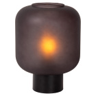 T�nd bordslampa med rundad r�kf�rgad glaskupa och svart fot.