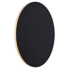 Svart oval v�gglampa med varmt ljus runt kanten.