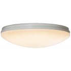Rund vit plafond med l�g profil och t�nt varmt ljus.