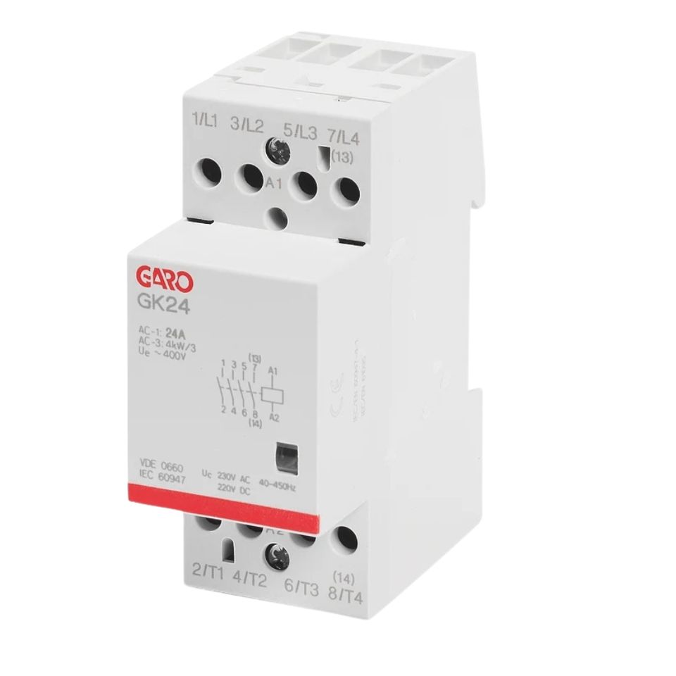 Garo Kontaktor GK24 4NO 24A 230V AC/DC 4-polig Brumfri