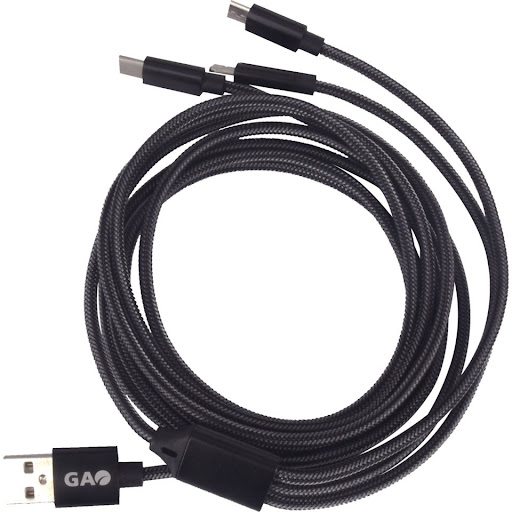 J&EL Laddkabel Multi 3in1 Lightning+Micro USB+USB-C 2m Svart