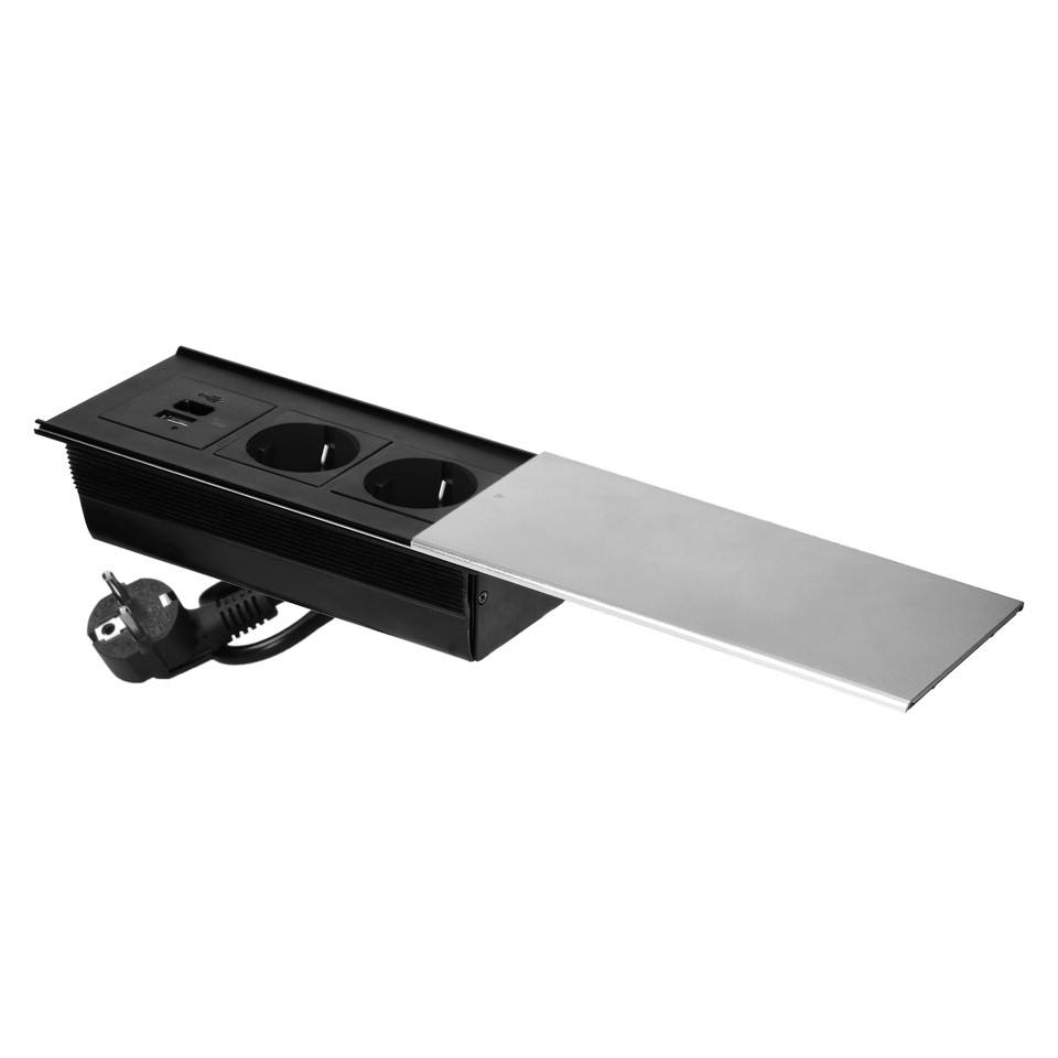Bordsmodul 2-vägs med lock + USB-A/C Silver