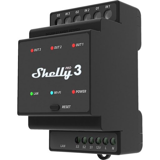 Shelly Pro 3 Reläbrytare DIN 3-kanal