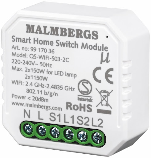 Malmbergs WiFi Smart Modul On/Off-brytare Kron 2-kanal