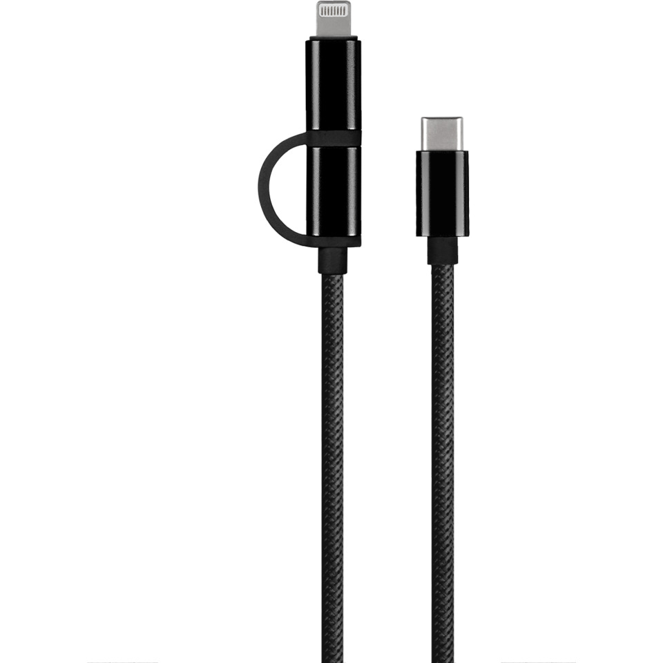 J&EL Laddkabel USB-C till USB-C + Lightning 1m Svart