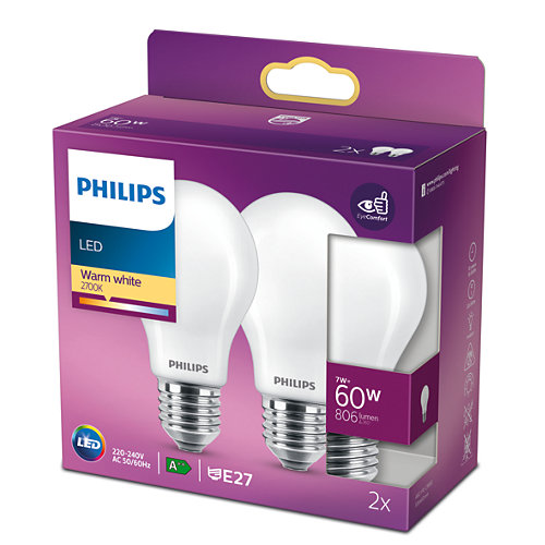 Philips LED Frostad 7W (60W) E27 806lm 2700K 2-pack