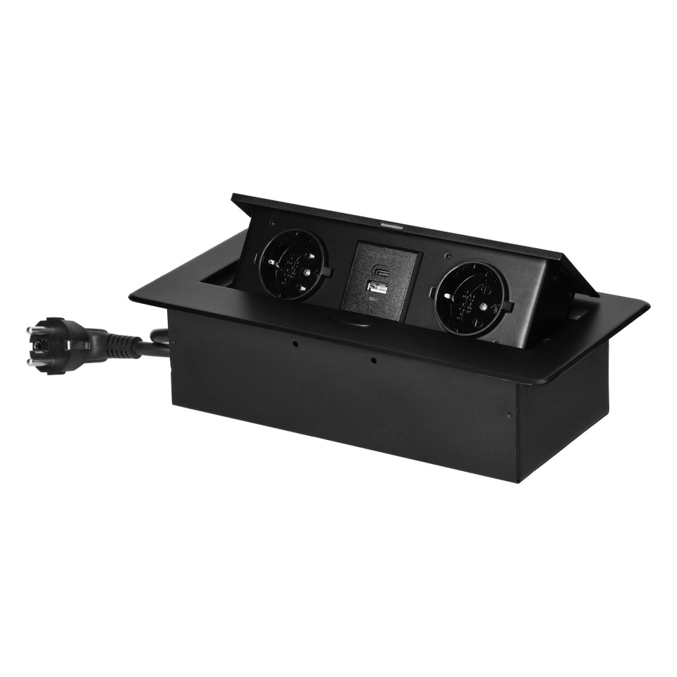 Bordsmodul 2-vägs + USB-A/C Infällt Svart