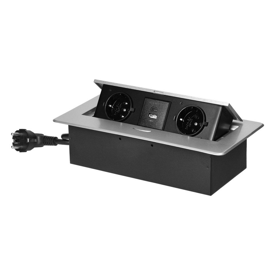 Bordsmodul 2-vägs + USB-A/C Infällt Silver